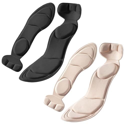 SEFLICA® 2 Pairs Heel Cushion Sponge Insoles for Women & Men | High Heel Inserts & Shoe Pads for Loose Shoes | Foot Pain Relief, Heel Grip Protector for Blisters, Arch Support (Beige & Black) - Image 2