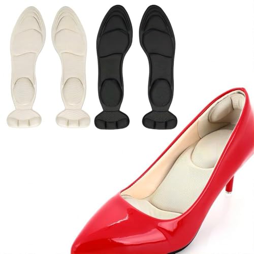 SEFLICA® 2 Pairs Heel Cushion Sponge Insoles for Women & Men | High Heel Inserts & Shoe Pads for Loose Shoes | Foot Pain Relief, Heel Grip Protector for Blisters, Arch Support (Beige & Black) - Image 1
