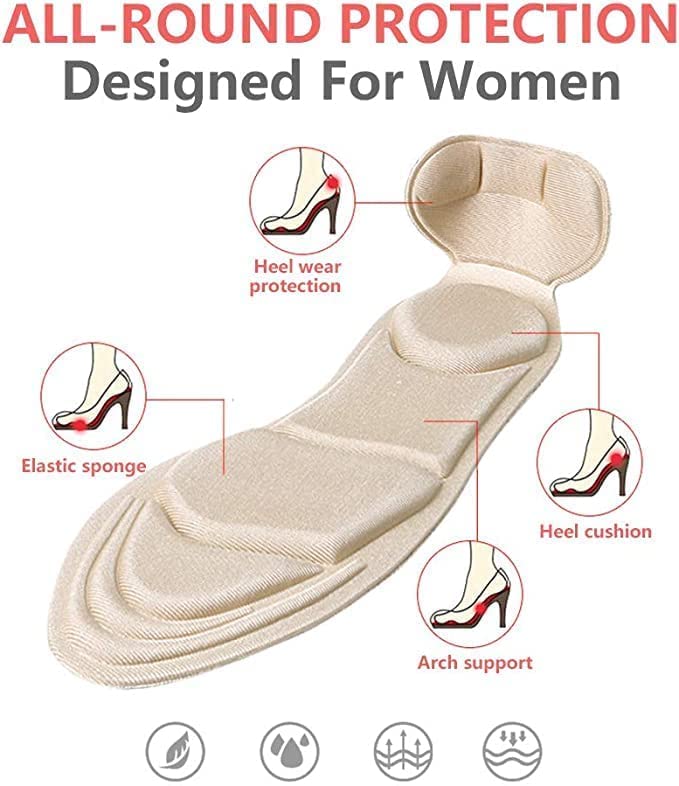 SEFLICA® 2 Pairs Heel Cushion Sponge Insoles for Women & Men | High Heel Inserts & Shoe Pads for Loose Shoes | Foot Pain Relief, Heel Grip Protector for Blisters, Arch Support (Beige & Black) - Image 5