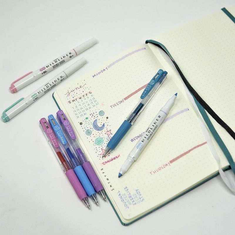Zebra Pen Journaling Set, Includes 7 Mildliner Highlighters and 7 Sarasa Clip Retractable Gel Ink Pens, Assorted Colors, 14 Pack - Image 2