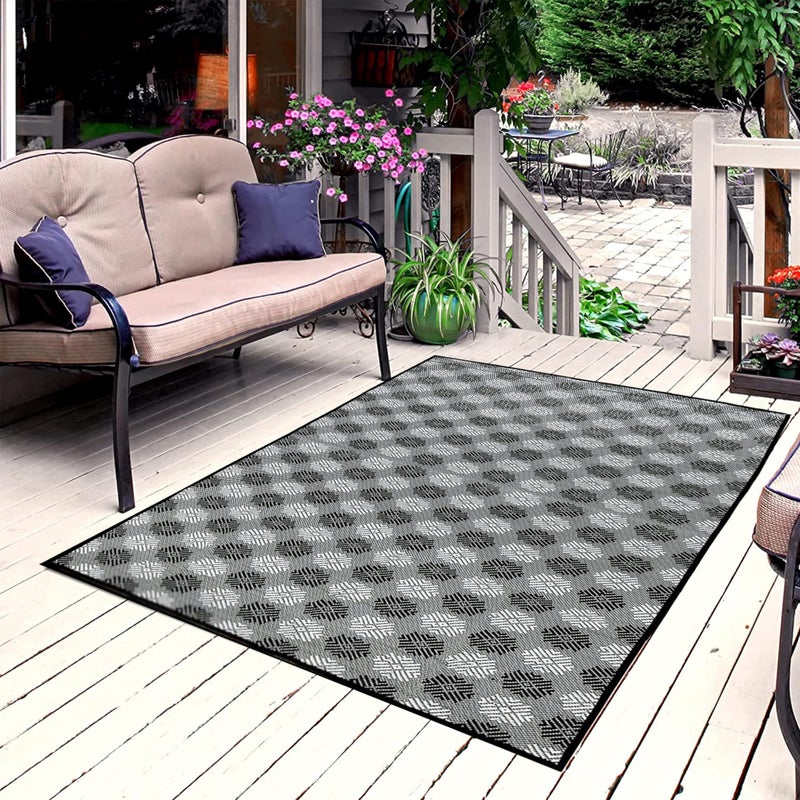 ARSUK Outdoor Patio Rug 6 x 4 ft Weatherproof Indoor and Outdoor Use Ideal for Garden Camping Balcony Carpet Picnic Backyard Lightweight Foldable Recycled Plastic