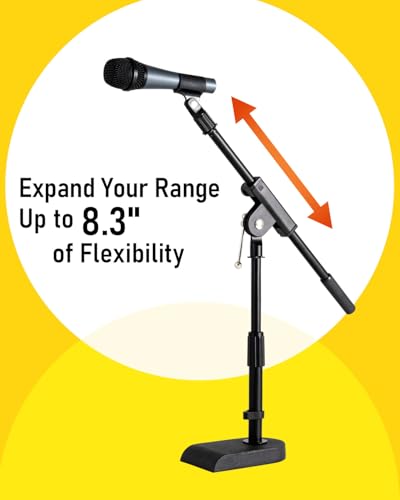 Stage Rocker Adjustable Low-profile Microphone Stand - Snare/Tom Bottom/Bass (Kick) Drum/Table Top, Adjustable Height, 15.75“ Telescoping Boom Arm, Clip-on cable holder, Powered by Hamilton (SR610111) - Image 3