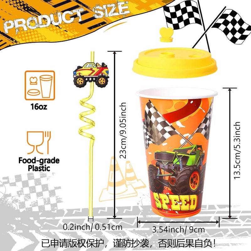 Lidmada 24 Sets Monster Truck Party Favors Cups with Lids and Straws for Mini Trucks Birthday Decorations Party Goodie Gift Bags Pinata Supplies - Image 3