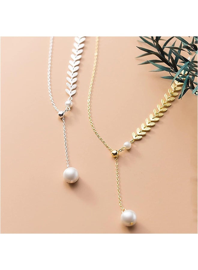 BiuTFon Necklace Elegant Romantic Leaf Pearl Bead Pendant Chain Necklace for Women Clavicle Luxury Women Simple Pendant Chain Necklace Women - Image 3