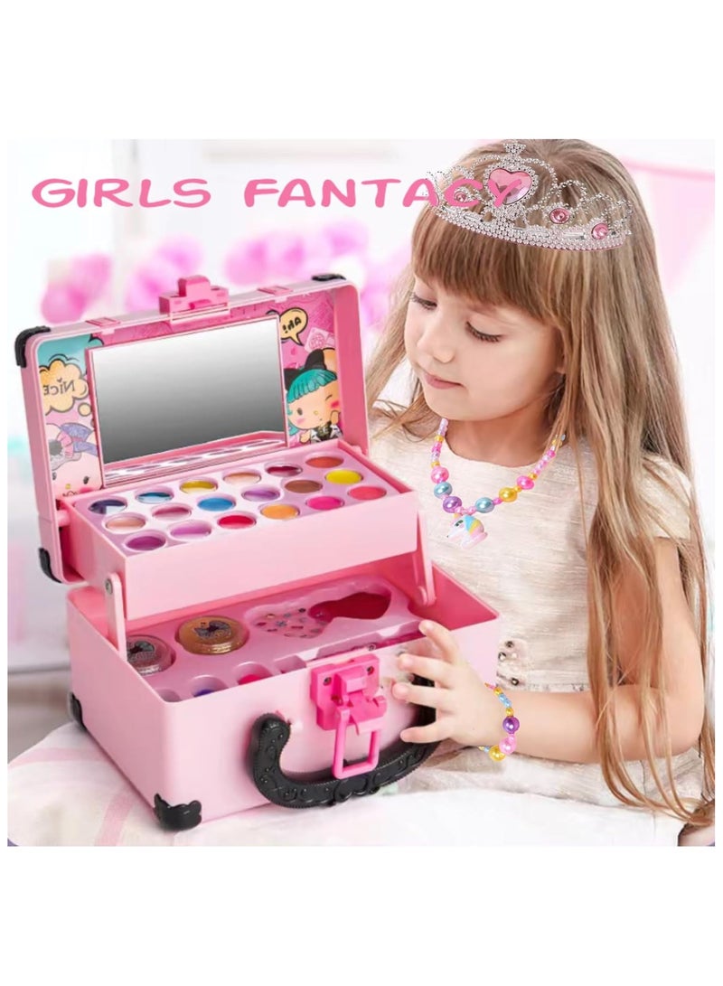 Kids Makeup Toy Kit for Girl, Washable Makeup Toys Set, Suitcase for Dress Up, Beauty Vanity Set with Cosmetic Case Birthday Toys for Girls 3 4 5 6 7 8 9 10 11 12 Year Old Kids  - Image 3