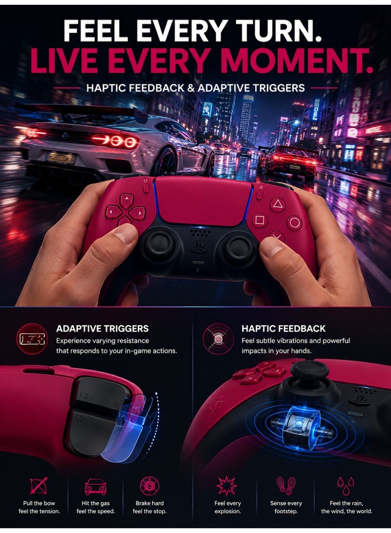 وحدة تحكم لاسلكية DualSense لجهاز PlayStation 5 – أحمر بركاني، مشغلات تكيفية، ردود فعل لمسية، ميكروفون مدمج، شحن USB-C - Image 3