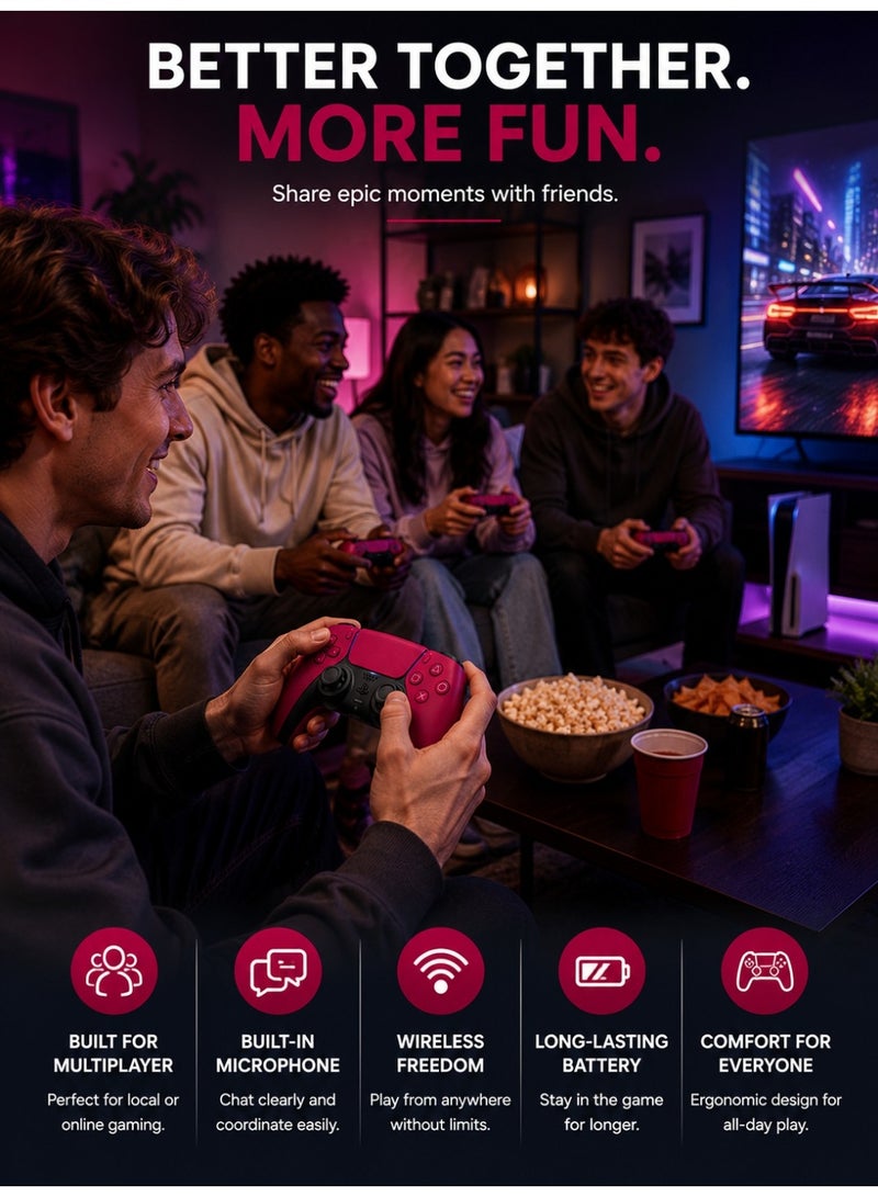 وحدة تحكم لاسلكية DualSense لجهاز PlayStation 5 – أحمر بركاني، مشغلات تكيفية، ردود فعل لمسية، ميكروفون مدمج، شحن USB-C - Image 5
