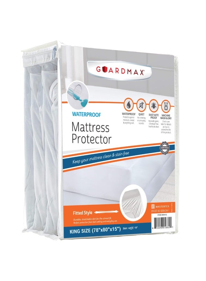 Guardmax Fitted Waterproof Mattress Protector - Hypoallergenic Cover  Noiseless And Breathable - King Size  78X80  - Skirt Stretches To 18  - Image 1