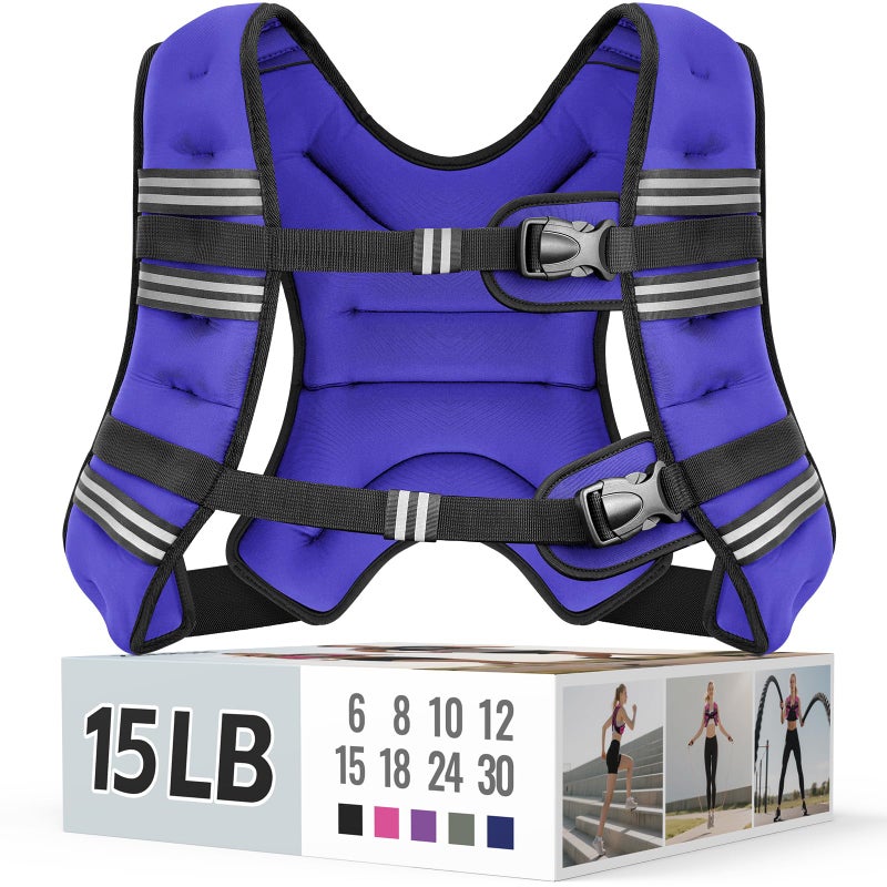 Zeerun Weighted Vest for Women & Men with Reflective Stripe and Adjustable Buckle, Comfortable & Durable Rucking Vest for Walking, Running & Strength Training, 15LBS-Purple - Image 1