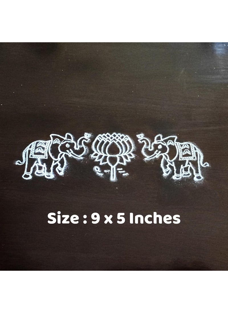 anciently Anciently Elephant with Lotus Rangoli Stencil Wooden, Rangoli Sacha Wooden, 1 Piece (9x5 Inches)  - Image 2