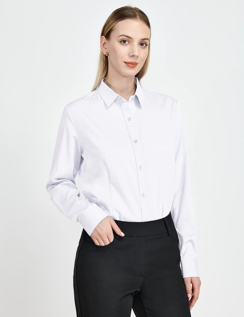 Tapata Womens Bodysuit Blouse Button Down One-Piece Long Sleeve Solid Office Work Shirt Casual Tops, White, X-Large - Image 4