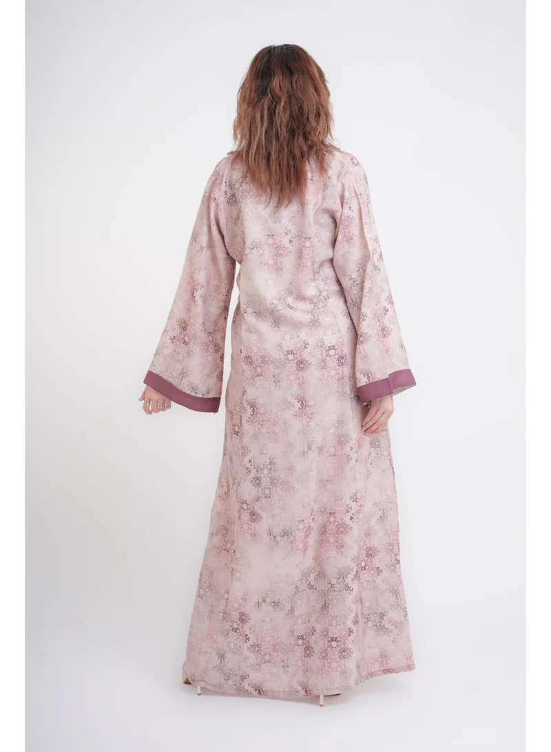 IKKXA Elegant Patterns Collared Jalabiya IN1099 Peach