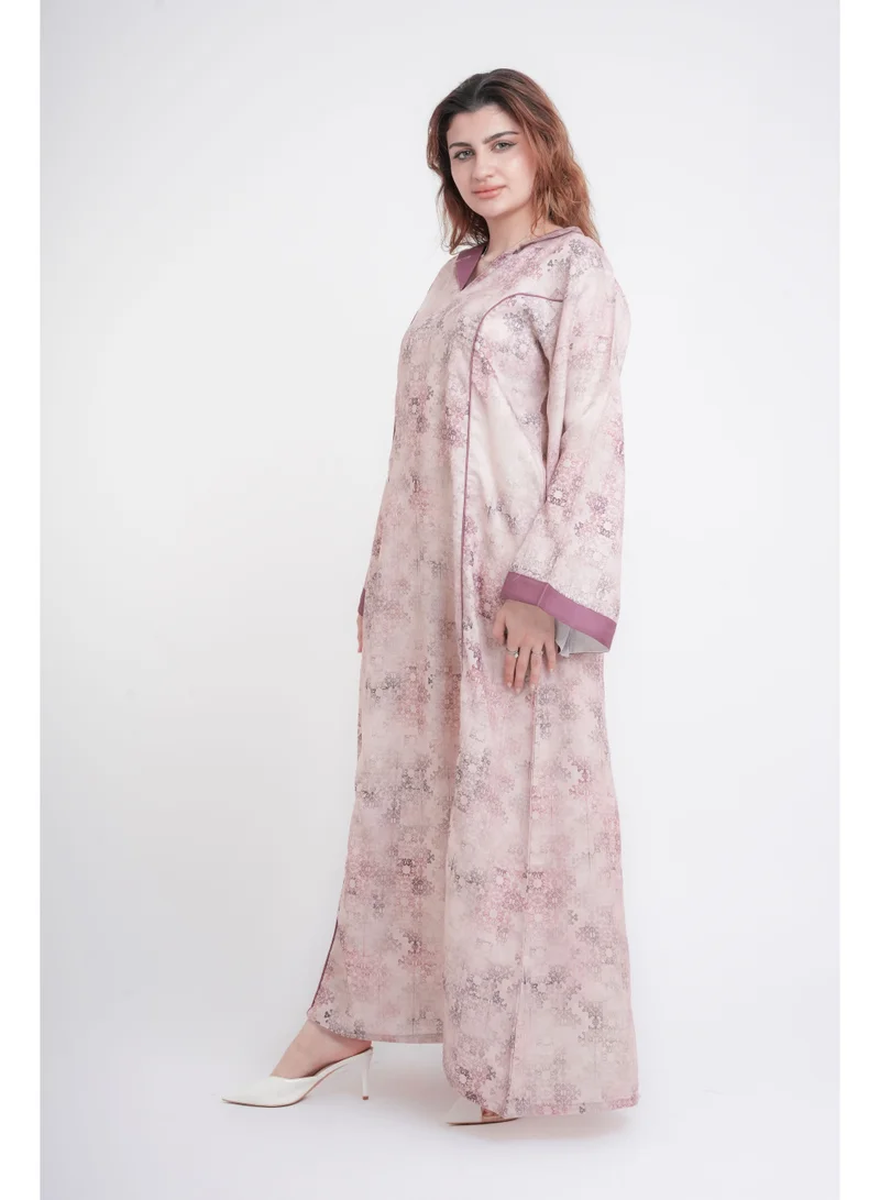 IKKXA Elegant Patterns Collared Jalabiya IN1099 Peach