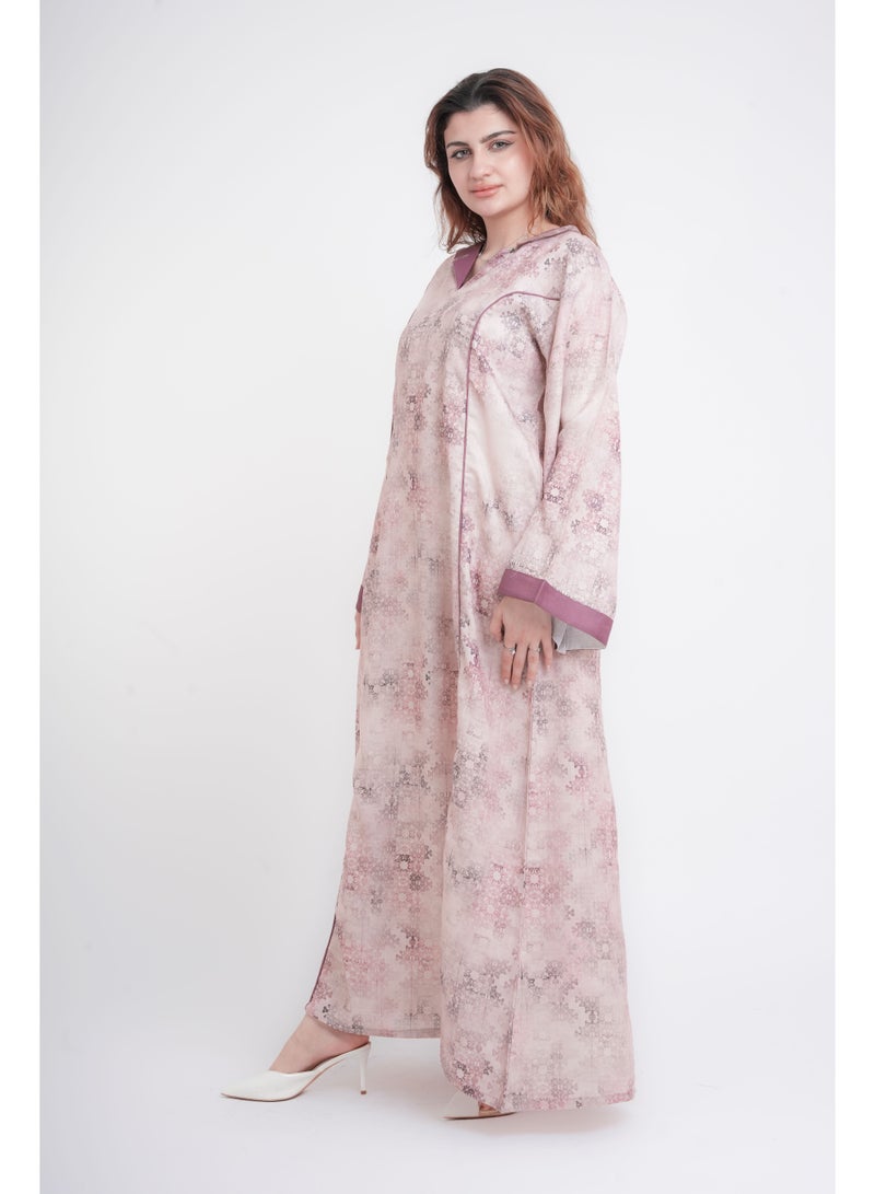 اكسا جلابية أنيقة بياقة ونقوش لون الخوخي - Image 3