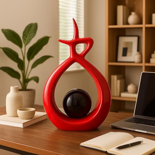 Xtore Ceramic Spiral Design Statue Home Decoration (Pack of 1, RED & Black) - Image 3