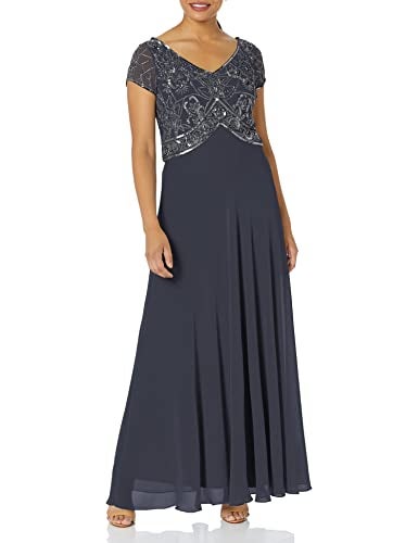 J Kara Women's Plus Size Cap V-Neck Beaded Dress - Image 1