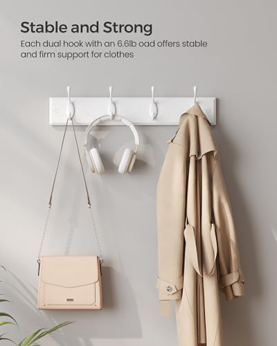 SONGMICS Set of 2 Wall-Mounted Coat Rack, Hook Rack, 8 Dual Metal Hooks, for Coats, Bags, Keys, in The Entryway, Bedroom, Living Room, White ULHR232W01 - Image 4