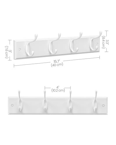 SONGMICS Set of 2 Wall-Mounted Coat Rack, Hook Rack, 8 Dual Metal Hooks, for Coats, Bags, Keys, in The Entryway, Bedroom, Living Room, White ULHR232W01 - Image 5