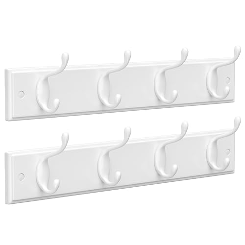 SONGMICS Set of 2 Wall-Mounted Coat Rack, Hook Rack, 8 Dual Metal Hooks, for Coats, Bags, Keys, in The Entryway, Bedroom, Living Room, White ULHR232W01 - Image 1