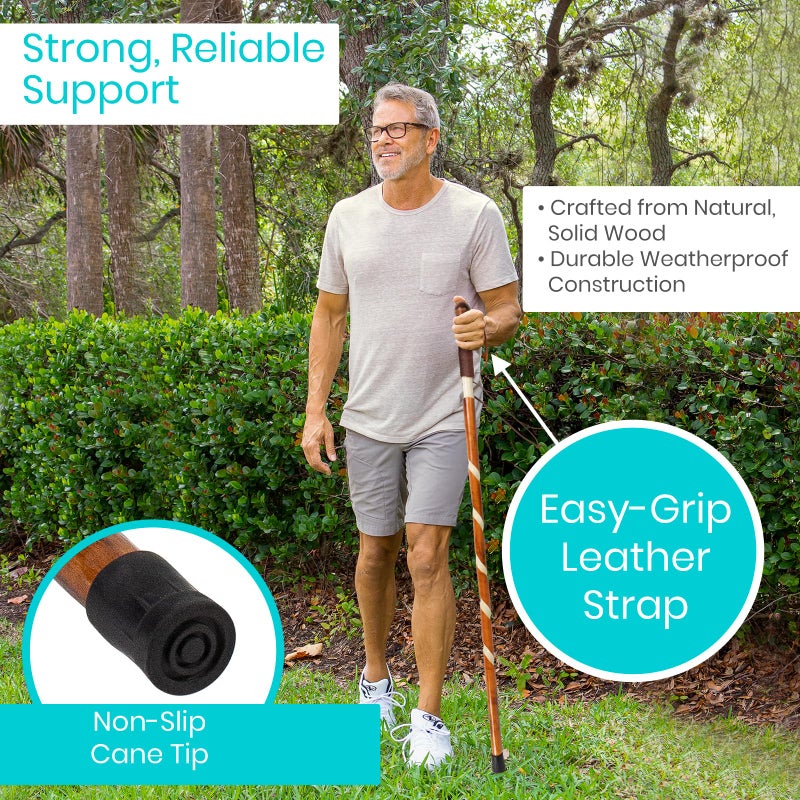 Vive Wooden Walking Stick - (55") Willow Cane for Seniors Hiking & Balance - Heavy Duty Carved Twisted Wood Sticks for Men & Women - Stylish Support Pole for Outdoor Trekking & Weight Bearing - Image 2