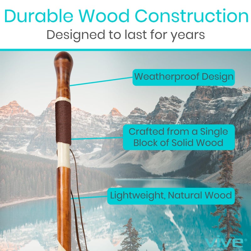 Vive Wooden Walking Stick - (55") Willow Cane for Seniors Hiking & Balance - Heavy Duty Carved Twisted Wood Sticks for Men & Women - Stylish Support Pole for Outdoor Trekking & Weight Bearing - Image 3