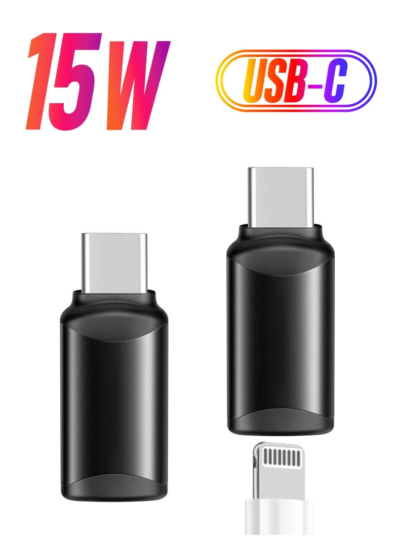 For Lightning Female to USB C Male Adapter for iPhone 15/15 Pro/15 Pro Max/15 Plus, for iPad Air, Samsung, Support Charging  Data Transfer, Type C Charger Connector Cable (2 Pcs, Black) - Image 1