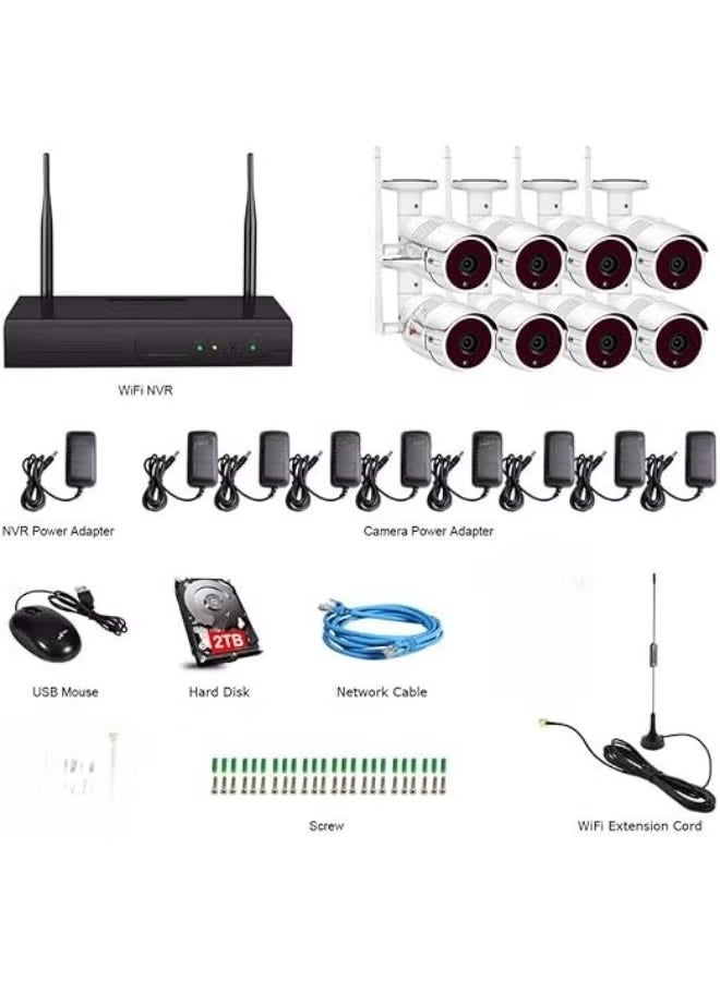 Wireless 8-Channel CCTV Security Camera System with 2TB NVR, 8 Full HD 1080P Outdoor Cameras, 2MP Night Vision and Weather-Resistant Design - Image 1