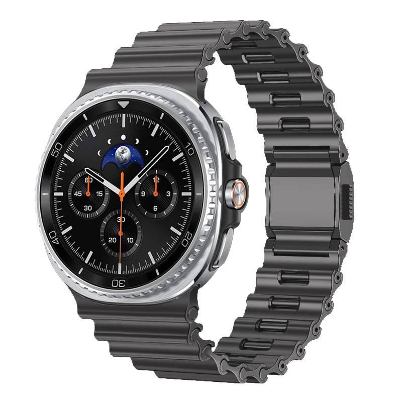 AD Titanium Grey Stainless Steel Link Smartwatch Band Compatible with Samsung Galaxy Watch 8 Classic with Adjustable Fit Replacement Strap for Daily Wear - Image 1