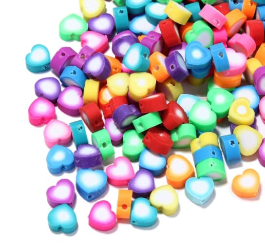 LUBINGSHINE 100pcs Colorful Heart Polymer Clay Spacer Beads for Women Jewelry Making DIY Bracelet Necklace Hair Clip Accessories Inner Heart