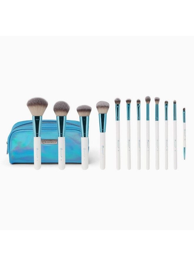 BH Cosmetics - Poolside Chic 12 Piece Brush Set Premium Cosmetic Makeup Brush Set For Foundation Blending Blush Concealer Eye Shadow; Crueltyfree Synthetic Fiber Bristles; Travel Makeup Bag Included; Champagne - Image 1