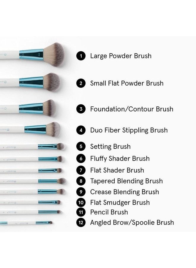 BH Cosmetics - Poolside Chic 12 Piece Brush Set Premium Cosmetic Makeup Brush Set For Foundation Blending Blush Concealer Eye Shadow; Crueltyfree Synthetic Fiber Bristles; Travel Makeup Bag Included; Champagne - Image 1