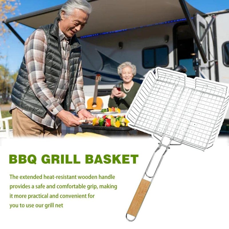 COSKIRA COSKIRA Non Stick Portable Stainless Steel BBQ Grill Basket Barbecue Grill Portable Folding Charcoal Camping Outdoor Garden splint barbecue Portable Grilled Meat Fish Food Vegetables Stainless Steel_ - Image 2