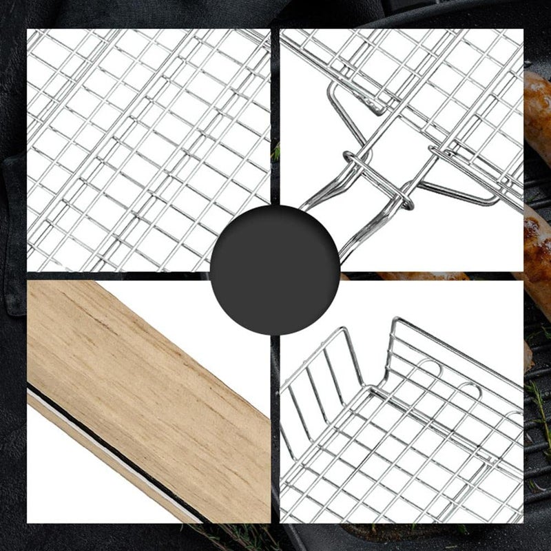 COSKIRA COSKIRA Non Stick Portable Stainless Steel BBQ Grill Basket Barbecue Grill Portable Folding Charcoal Camping Outdoor Garden splint barbecue Portable Grilled Meat Fish Food Vegetables Stainless Steel_ - Image 3