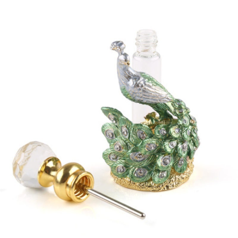 Vintage Painted Perfume Bottles: Dubai Glass With Intricate Peacock Butterfly Detailing - Metal Cork Stopper, Versatile Use for Cosmetic Collection, Beauty Routine - Image 1