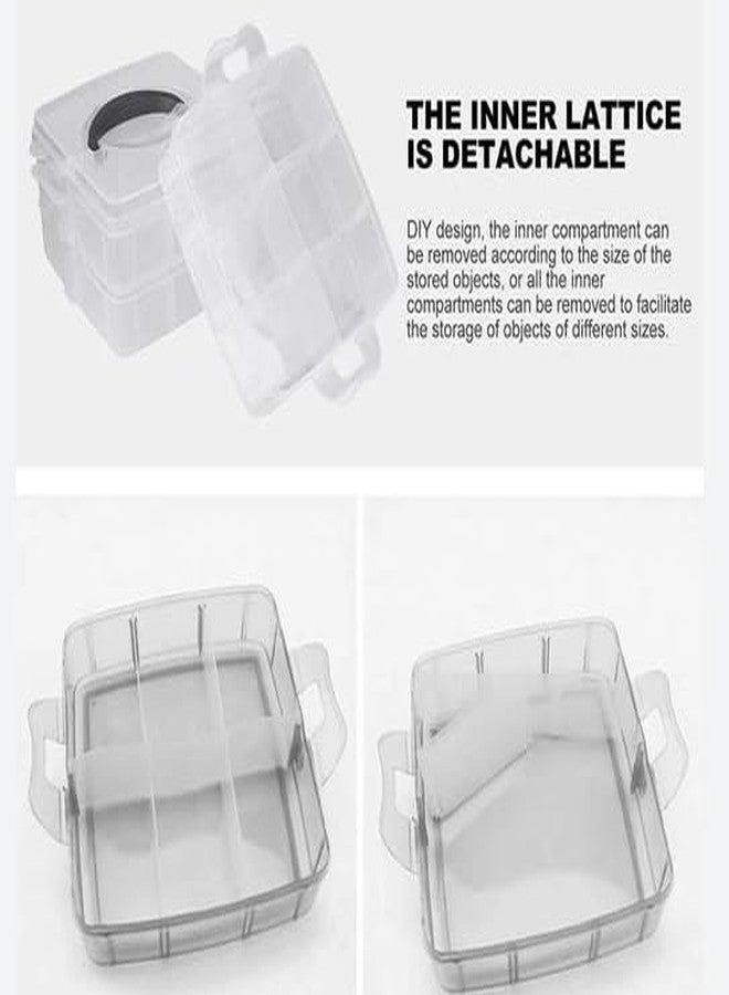 PUHBRHY Jewellery Organisers Plastic 2 layer 12 Grid Square Portable Transparent Storage Detachable Box Organizer Case for jewelry sewing button earrings Hair (12 Grid- White) - Image 2
