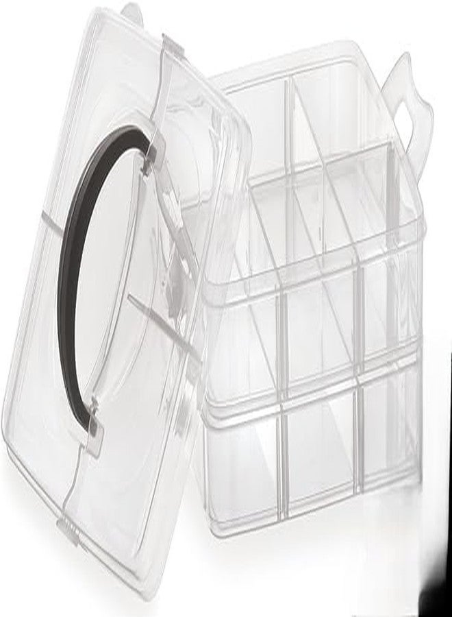 PUHBRHY Jewellery Organisers Plastic 2 layer 12 Grid Square Portable Transparent Storage Detachable Box Organizer Case for jewelry sewing button earrings Hair (12 Grid- White) - Image 1