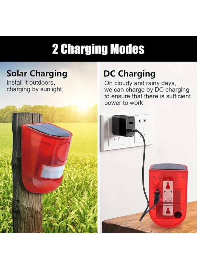 FDTY Solar Sound  Light Alarm Motion Sensor 110 Decibels Siren Sound Alert  6LEDs Flash Warning Strobe Security Alarm System for Farm Villa - Image 4