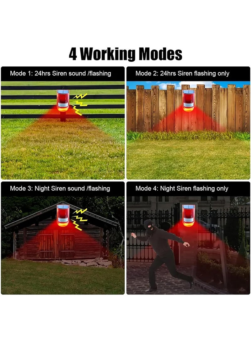 FDTY Solar Sound  Light Alarm Motion Sensor 110 Decibels Siren Sound Alert  6LEDs Flash Warning Strobe Security Alarm System for Farm Villa - Image 2