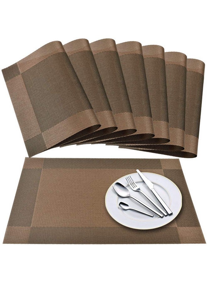 P-Plus International Placemat, Set of 8, Crossweave Vinyl Woven Table Mats, Insulation Washable Table Mats Set (Brown) - Image 1