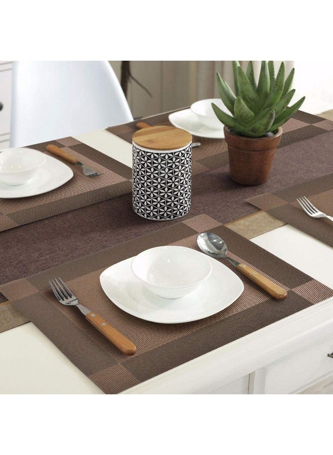 P-Plus International Placemat, Set of 8, Crossweave Vinyl Woven Table Mats, Insulation Washable Table Mats Set (Brown) - Image 3