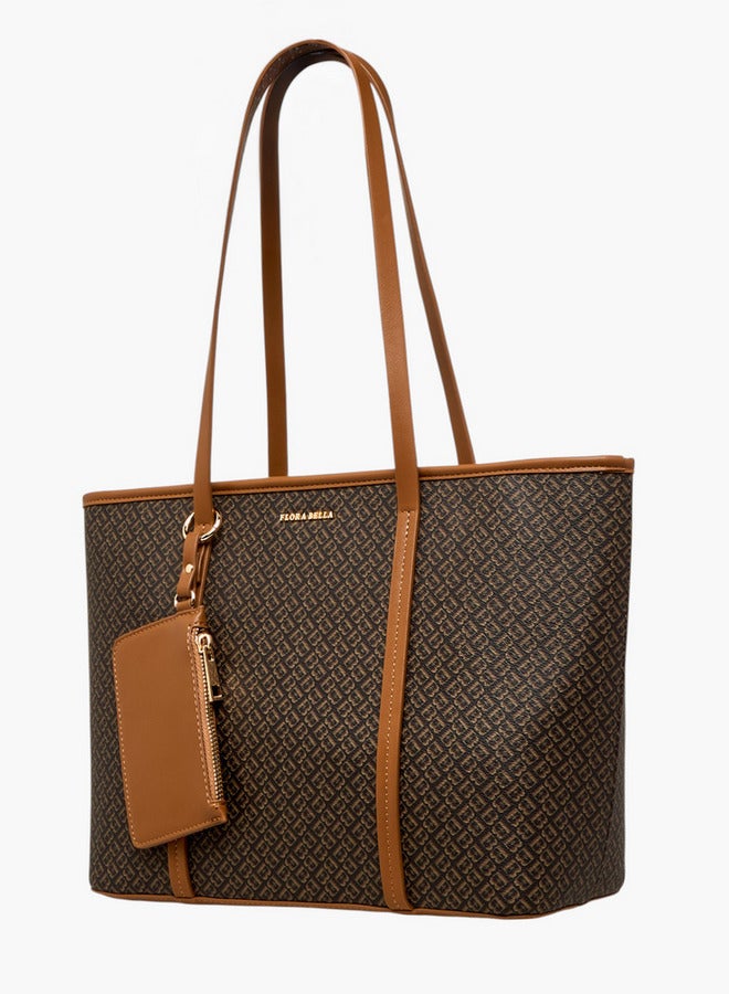 Flora Bella By Shoexpress Women Monogram Print Tote Bag with Zip Closure and Pouch  - Image 3