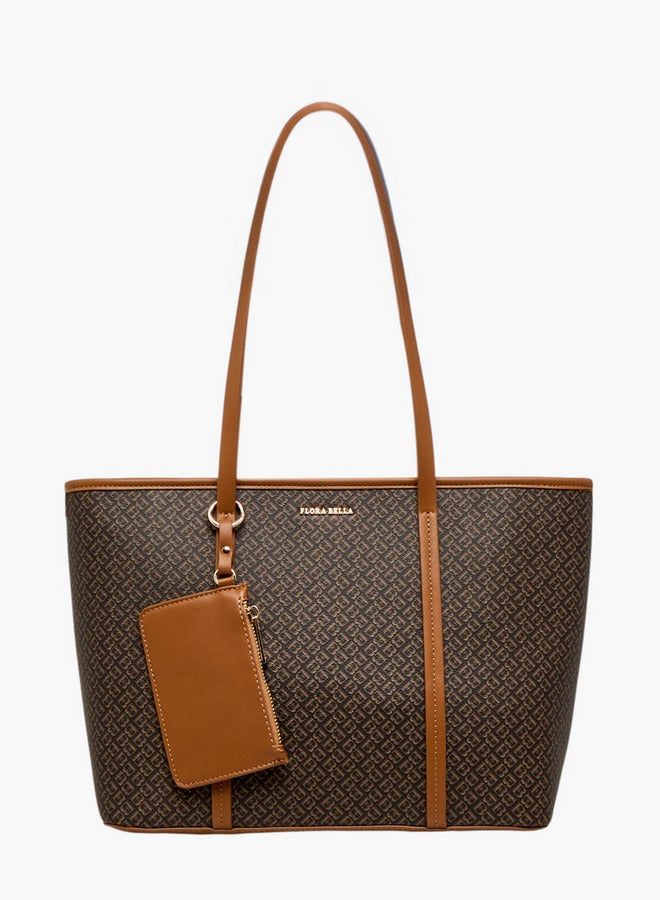 Flora Bella By Shoexpress Women Monogram Print Tote Bag with Zip Closure and Pouch  - Image 1