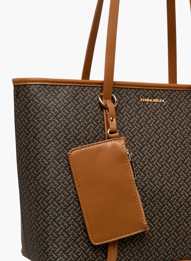 Flora Bella By Shoexpress Women Monogram Print Tote Bag with Zip Closure and Pouch  - Image 5