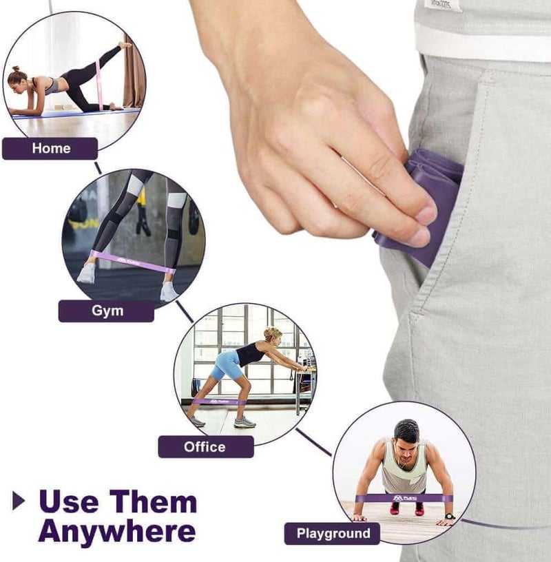 FLEXI MUSCLES مجموعة أحزمة مقاومة فليكسى ماسلز - 5 أحزمة تمرين مع حقيبة حمل لتدريب القوة واليوغا - Image 3