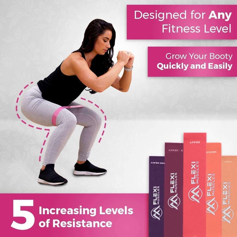 FLEXI MUSCLES مجموعة أحزمة مقاومة فليكسى ماسلز - 5 أحزمة تمرين مع حقيبة حمل لتدريب القوة واليوغا - Image 4