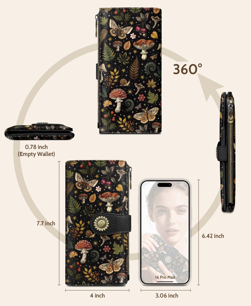 GIANCOMICS Butterfly Mushroom Womens Wallet RFID Blocking, Credit Card Holder Bifold, PU Leather Travel Billfold, Cute Cash Purse, Zipper Coin Pocket Clutch, 11 Card Slots, Ladies Gift Woman - Image 5