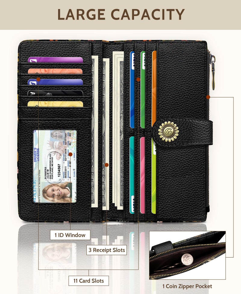 GIANCOMICS Butterfly Mushroom Womens Wallet RFID Blocking, Credit Card Holder Bifold, PU Leather Travel Billfold, Cute Cash Purse, Zipper Coin Pocket Clutch, 11 Card Slots, Ladies Gift Woman - Image 3