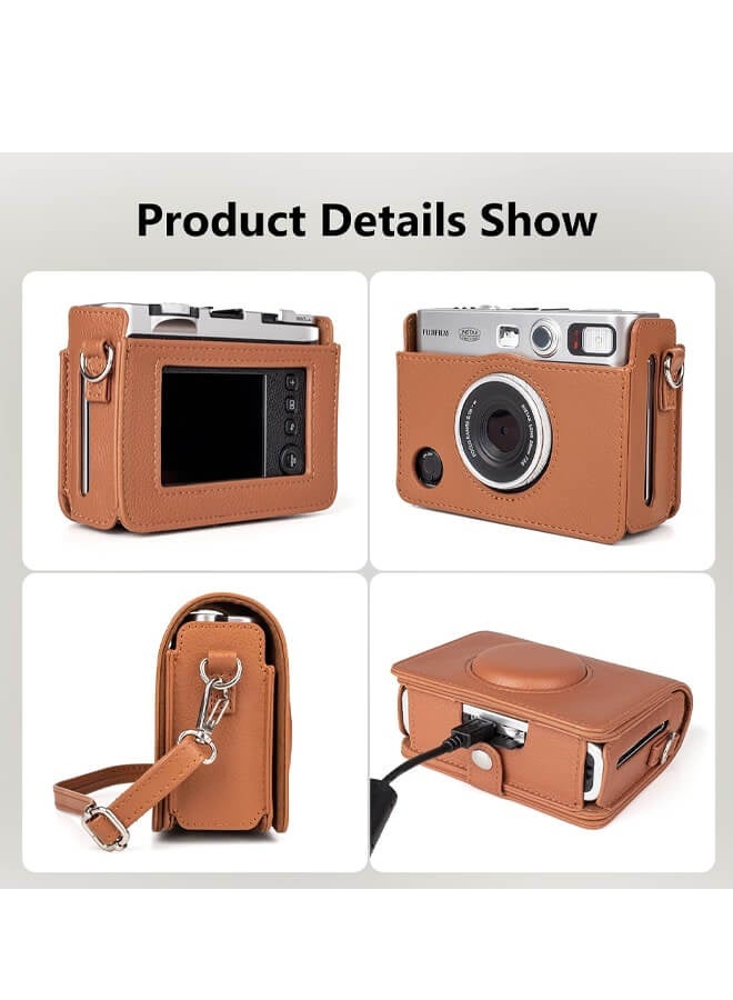 Bliszaar Protective Case for Instax Mini EVO Instant Camera with 96 Pockets Photo Album - Lychee Texture Premium PU Leather Fuji Mini EVO Camera Case with Adjustable Shoulder Strap & Precise Open Hole for Charging - Brown - Image 4