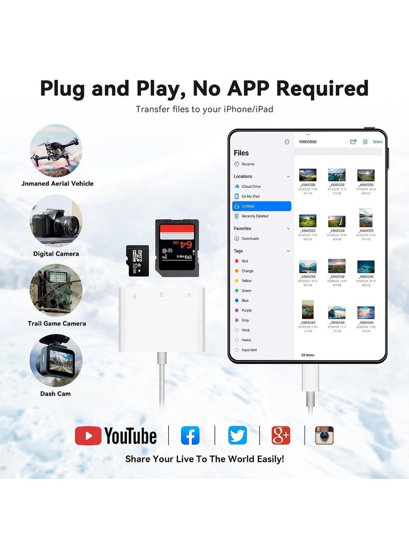 Generic valueable 1 SD Card Reader for iPhone iPad Camera, Dual Card Slot Memory Card Reader Supports SD and TF Card Trail Camera Viewer Sd Card Adapter, 3 in 1 Lightning to USB Camera Memory Card Reader Adapter - Image 4