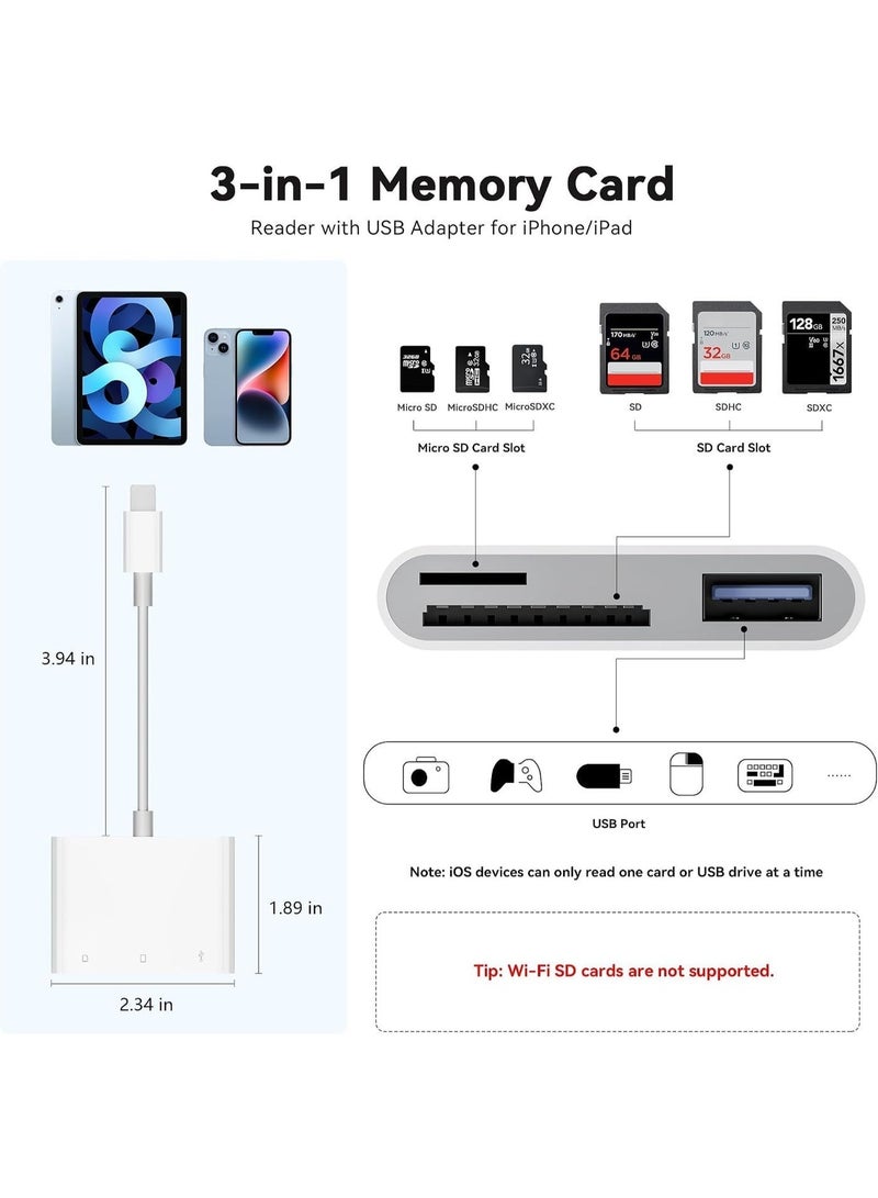 Generic valueable 1 SD Card Reader for iPhone iPad Camera, Dual Card Slot Memory Card Reader Supports SD and TF Card Trail Camera Viewer Sd Card Adapter, 3 in 1 Lightning to USB Camera Memory Card Reader Adapter - Image 3